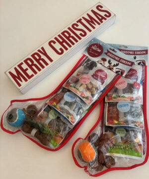 Christmas stocking full of treats to spoil your pet over the festive season.